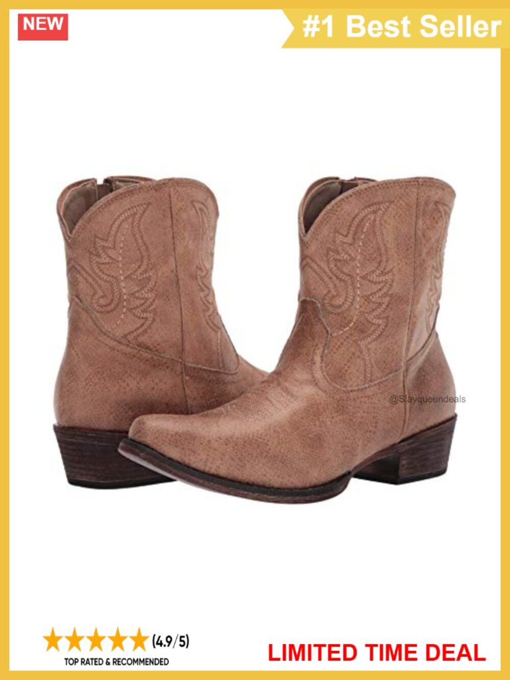 Faux Leather Snip Toe Ankle Cowgirl Boot